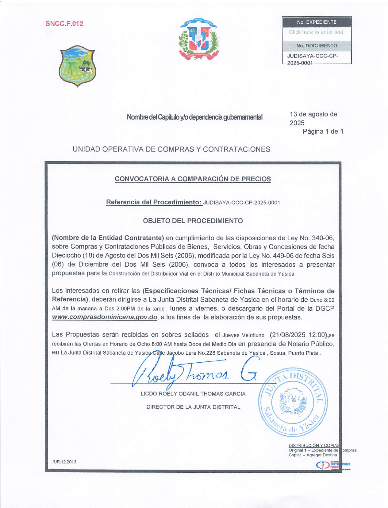 CONVOCATORIA A COMPARACION DE PRECIOS